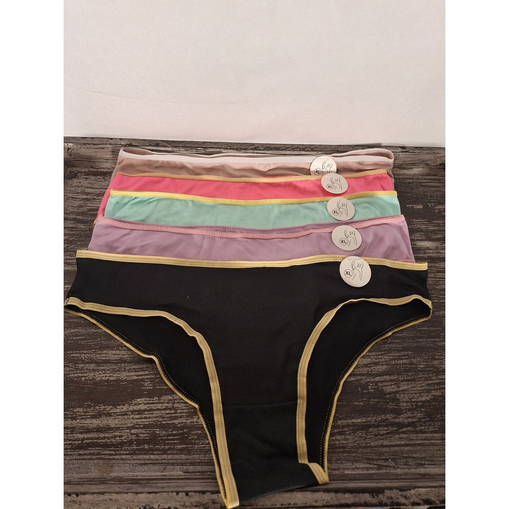 5 Pack Womens Seamless Panties Multi Color Contrast Trim Low Rise XL